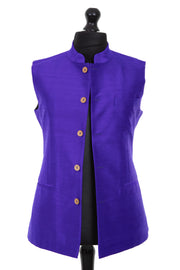 Mens raw silk nehru style waistcoat in Deep Violet