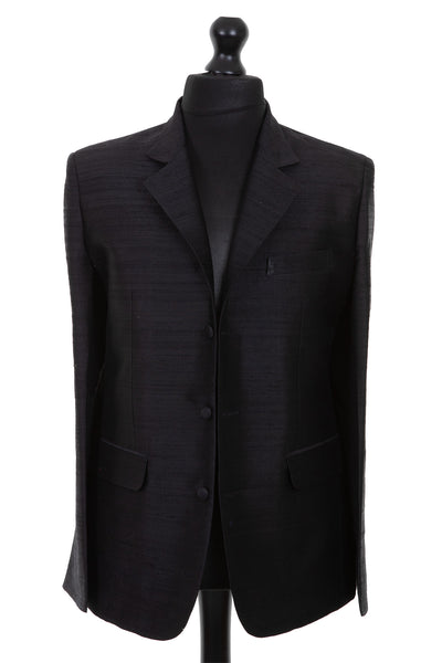 Mens raw silk blazer in black