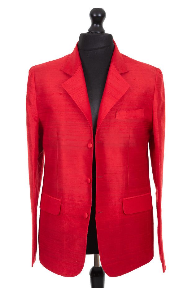 Red silk blazer discount