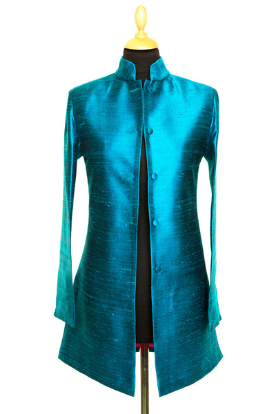 Long Nehru Jacket in Kingfisher Blue