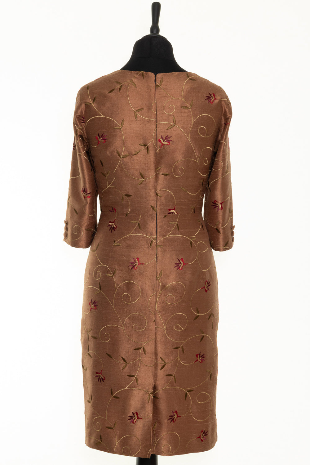 Brown shift silk dress for women with long sleeves. 