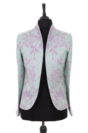 Womens short jacket in pale aqua and lilac cashmere fabric