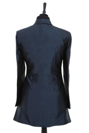 Womens longline blazer style jacket in a slate grey/navy plain raw silk