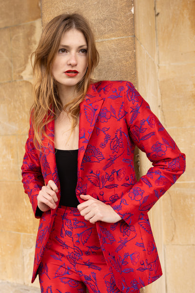 red silk embroidered jacket for women