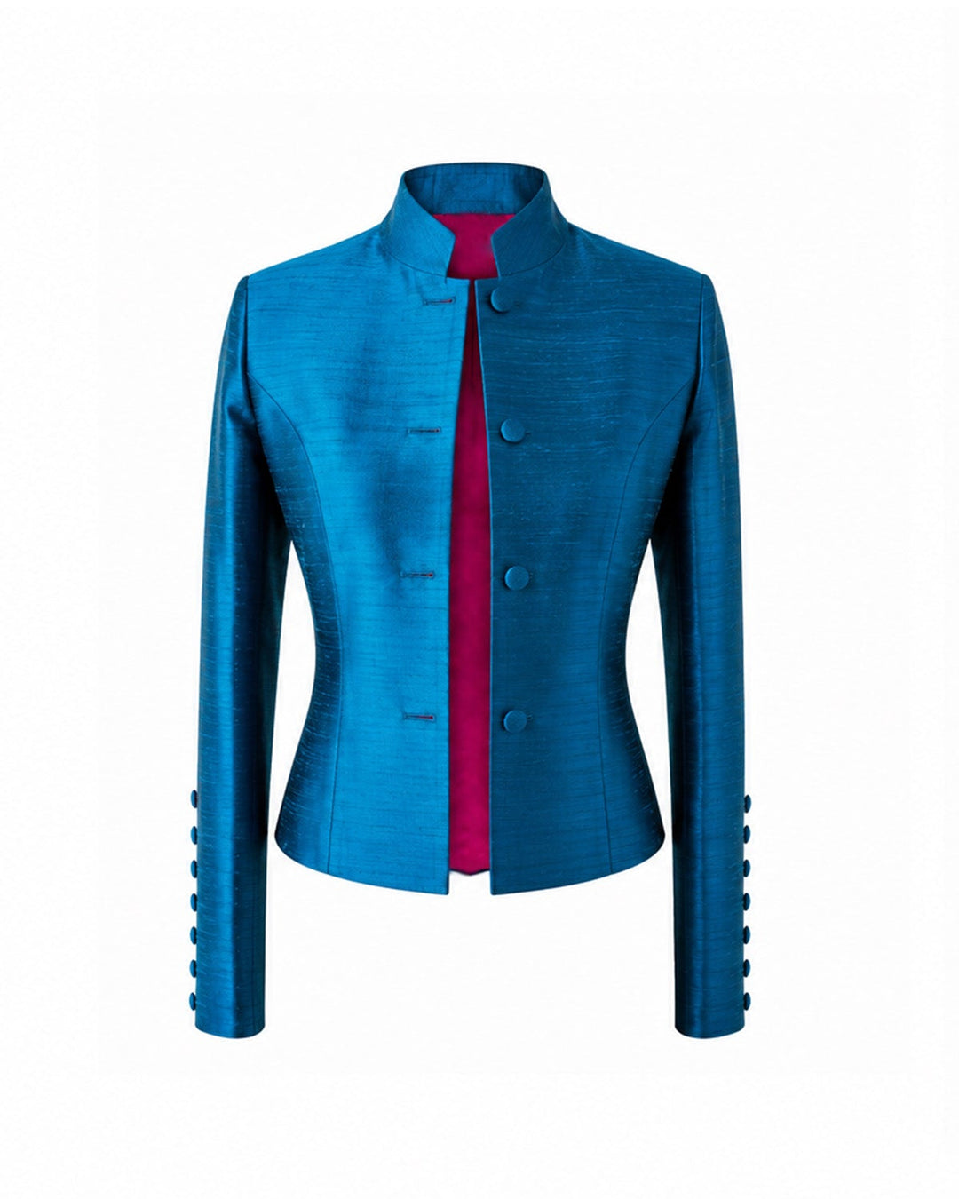 Blue jacket with a pink inner lining on a white background