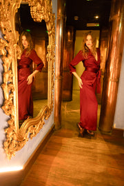 elegant silk jumpsuit in red colour with wide leg