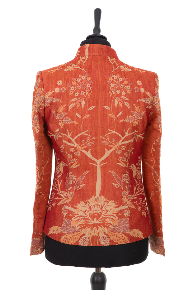 Womens short orange cashmere Anya jacket in Marmalade with floral pattern