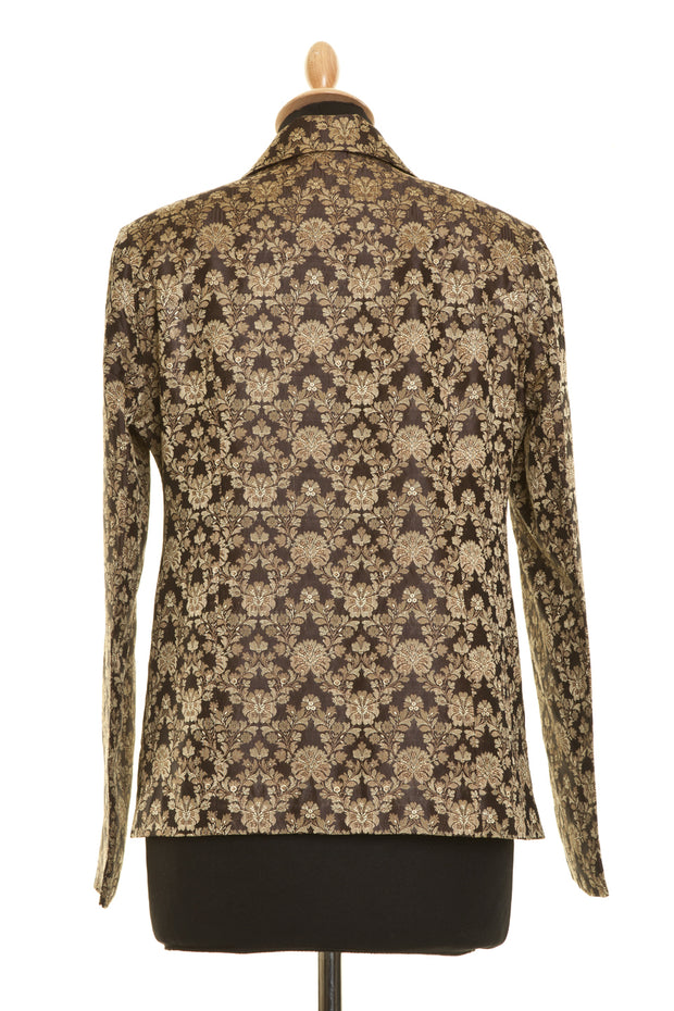Short European Jacket in Brown Jacquard