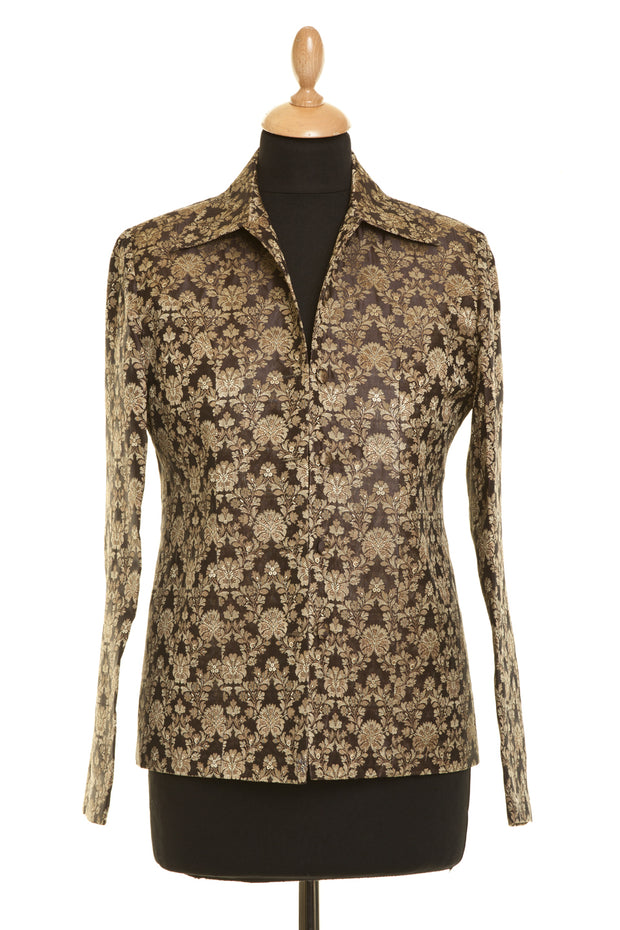 Short European Jacket in Brown Jacquard