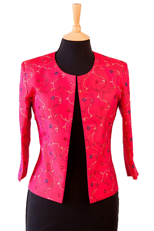 fitted short blazer in bright red