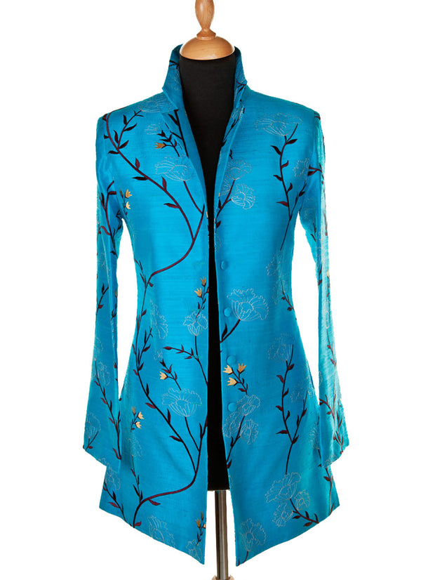 Long European Jacket in Brilliant Turquoise