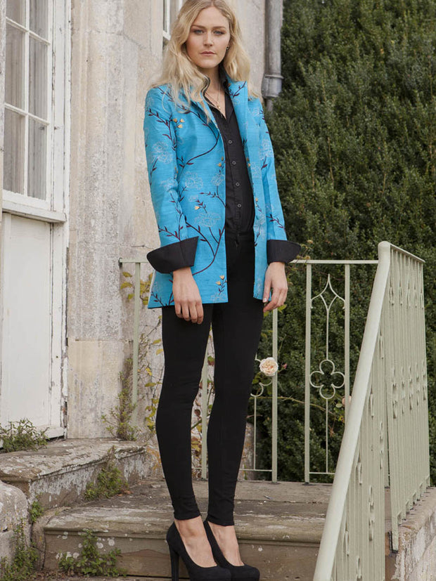 Long European Jacket in Brilliant Turquoise