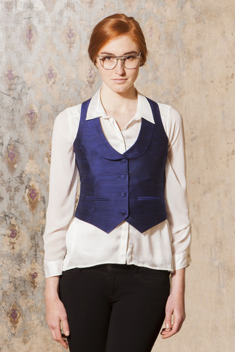 Scoop Neck Waistcoat in Midnight Blue Shibumi