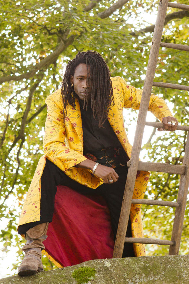Yellow long frock coat for men. 