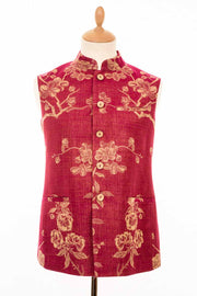 Mens Nehru Waistcoat in Deep Raspberry