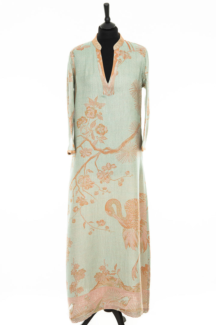 Full length kaftan with flowers and birds. Women's plus size dress. 