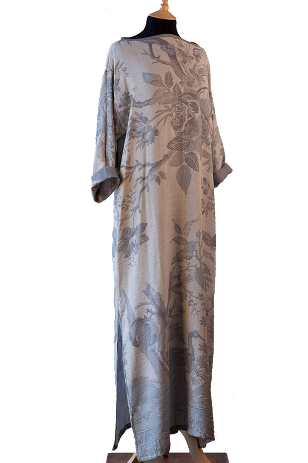 pale blue grey cashmere long kaftan kimono, luxury loungewear, cruise wear, plus size kaftan, beach coverup, holiday wear