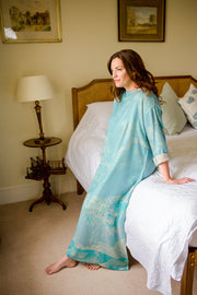 bright turquoise blue bateau neck kaftan, full length caftan, plus size loungewear, summer kaftan, cruise wear