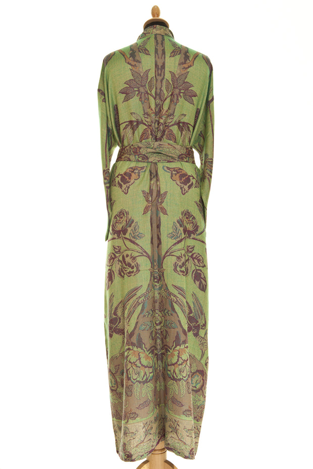 Shibumi Reversible Cashmere Dressing Gown in Dragonfly Green rear view