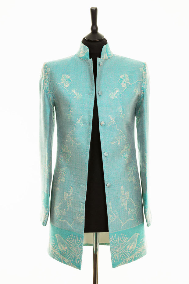 Long Nehru Jacket in Pale Cyan – Shibumi