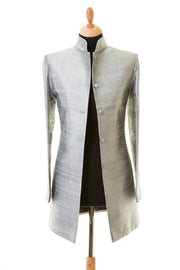 Long Nehru Jacket in Silver