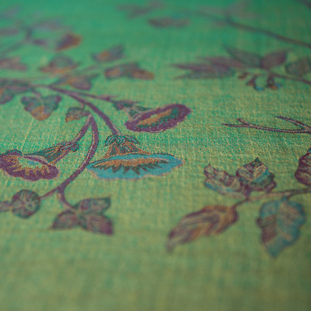 cashmere and silk green fabric with flowers 