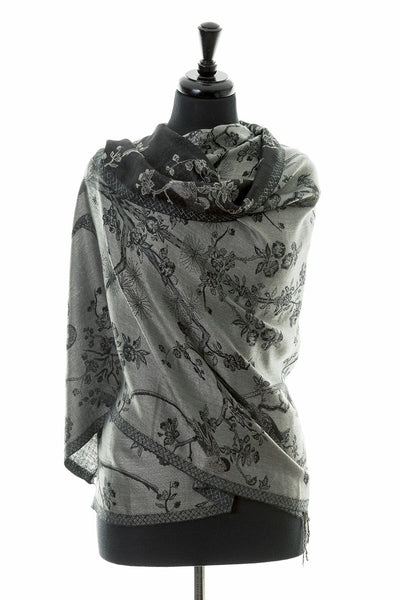 black and grey cashmere shawl. Shibumi scarf. 