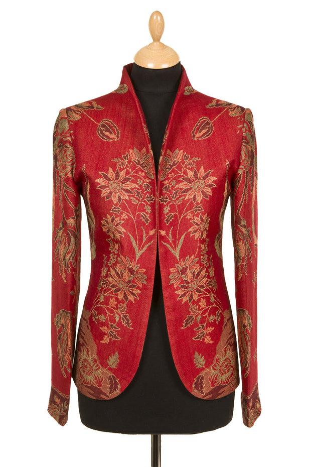 ruby red smart fitted jacket, outfit for vet inspection, floral blazer for women, hacking jacket,, outfit for the races, plus size opera jacket