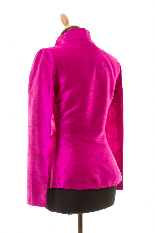 bright magenta pink raw silk fitted jacket, alternative mother of the bride outfit, plus size wedding guest outfit with trousers, special occasion jacket, silk opera jacket for women, party outfit