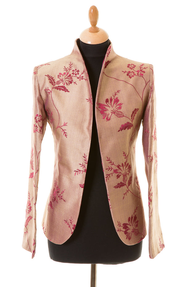 gold and burgundy linen silk tailored jacket, summer wedding guest outfit, gold mother of the bride outfit, plus size opera jacket, wear with trousers