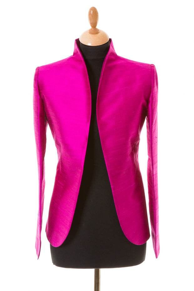 bright magenta pink raw silk fitted jacket, alternative mother of the bride outfit, plus size wedding guest outfit with trousers, special occasion jacket, silk opera jacket for women, party outfit