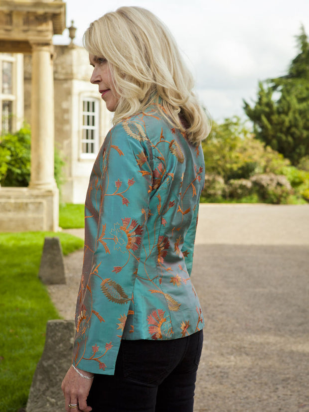 Anya Silk Jacket in Aqua Teal