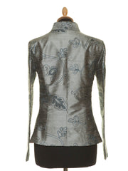 steel grey embroidered silk blazer for women, alternative mother of the bride outfit, smart occasion wear, plus size silk jacket