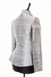 silver raw silk fitted jacket for women, silver plus size mother of the bride outfit, wedding guest jacket, plus size silk opera jacket, ladies races outfit, christmas party outfit