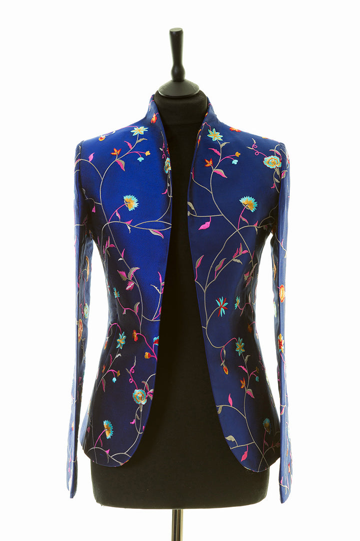 womens bright blue embroidered silk wedding jacket, mother of the bride outfit