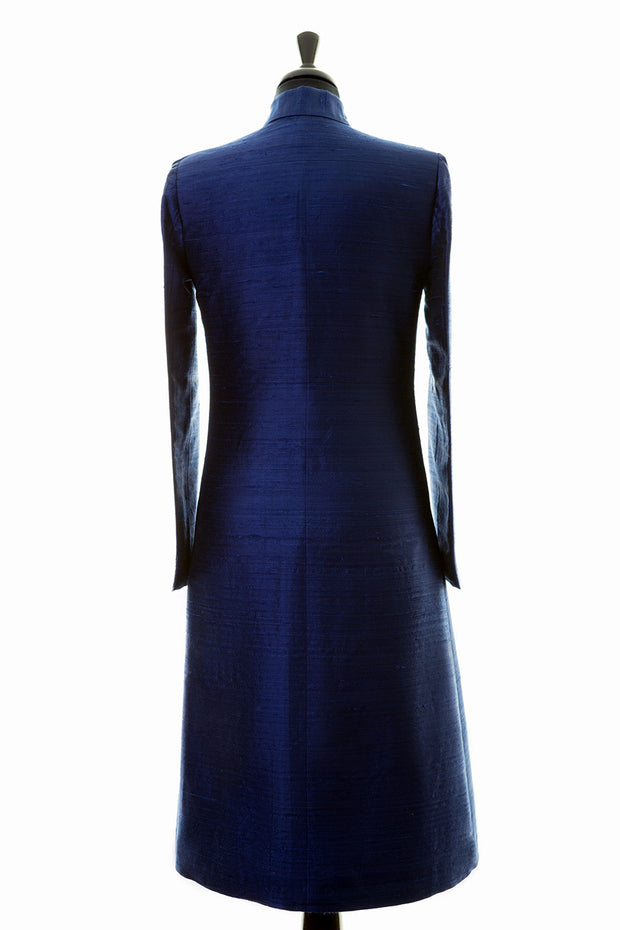 Shibumi Nehru Silk Coat in Midnight Blue Rear View