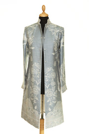 Long-line Nehru Silk Coat in Wedgwood