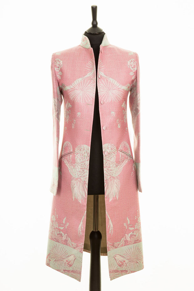 Shibumi Women's Nehru Silk Coat in Rococo Pink