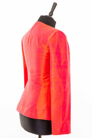 bright orange and pink raw silk fitted jacket for women, collarless blazer, mother of the bride outfit, alternative wedding guest jacket