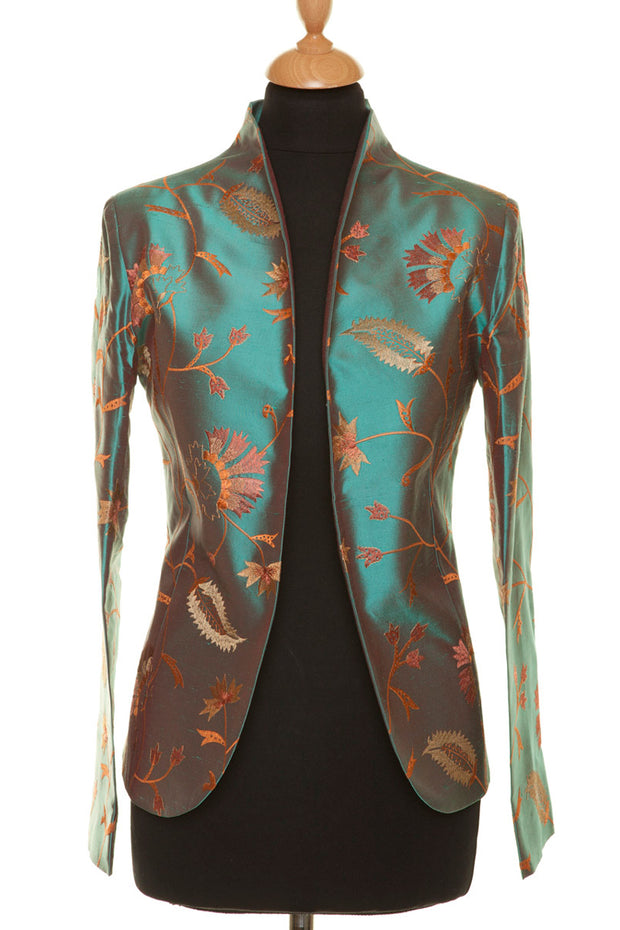 Anya Silk Jacket in Aqua Teal - Shibumi