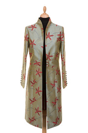 women's silk coat, sage green embroidered silk, plus size mother of the bride outfit, unusual wedding outfit, royal ascot outfit ideas