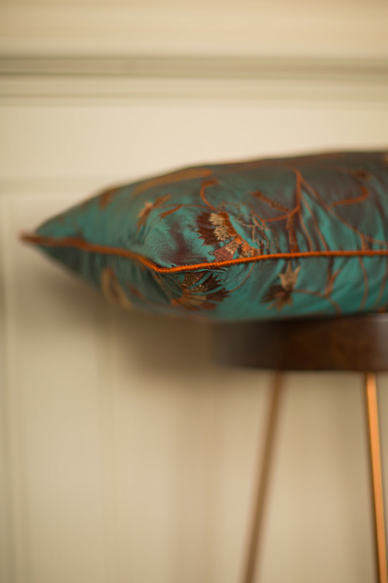 Silk embroidered sofa pillow. 