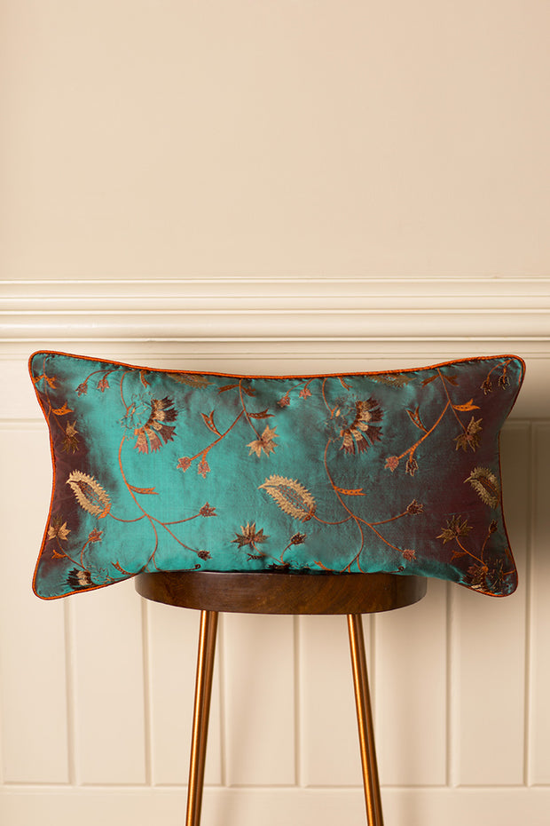 Rectangular Bolster Silk Cushion in Aqua Teal