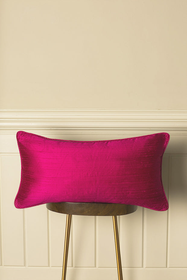 Rectangular Bolster Silk Cushion in Hot Pink