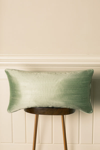 Rectangular Bolster Silk Cushion in Pearl Green