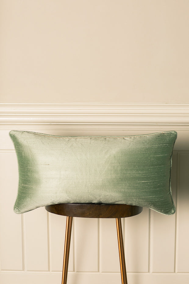 Rectangular Bolster Silk Cushion in Pearl Green