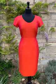 womens-bright-colourful-orange-pink-raw-silk-shift-dress-tailored-wedding-guest-outfit-bright-party-dress-petite