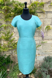 womens-light-turquoise-blue-raw-silk-tailored-shift-dress-mother-of-the-bride-wedding-outfit-sample-sale