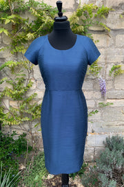 ladies-french-blue-raw-silk-fitted-tailored-shift-dress-sample-sale-wedding-guest-dress