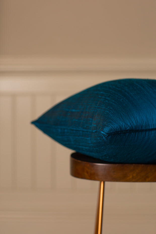 Large Silk Cushion in Kingfisher Blue